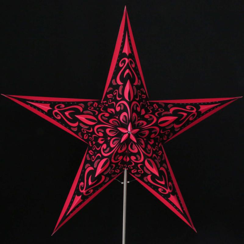 Phönix Rot / Samtdruck  - Faltbarer Leuchtstern, Weihnachtsstern aus Papier mit Samtdruck-5 Zacken, 60 cm